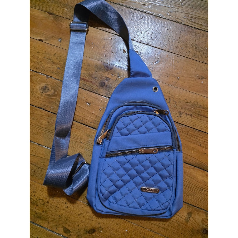 Fashion Jingpin Creations Blue Quilted Sling Bag Crossbody Gold‎ Zipper